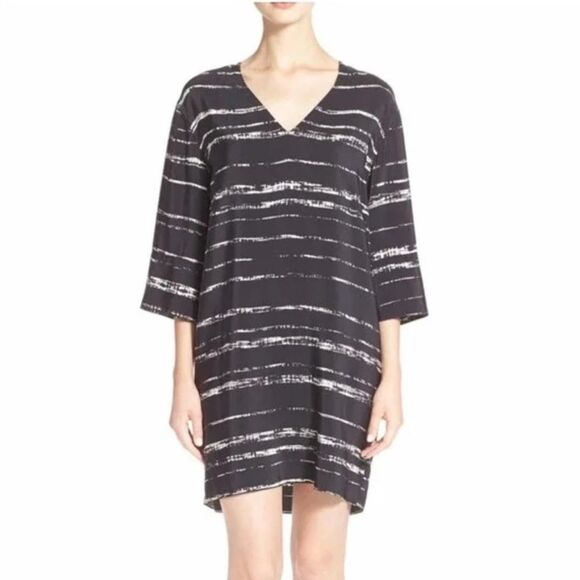 Vince Shadow Stripe Shift Silk Dress in Black White Size XXS - Picture 1 of 8